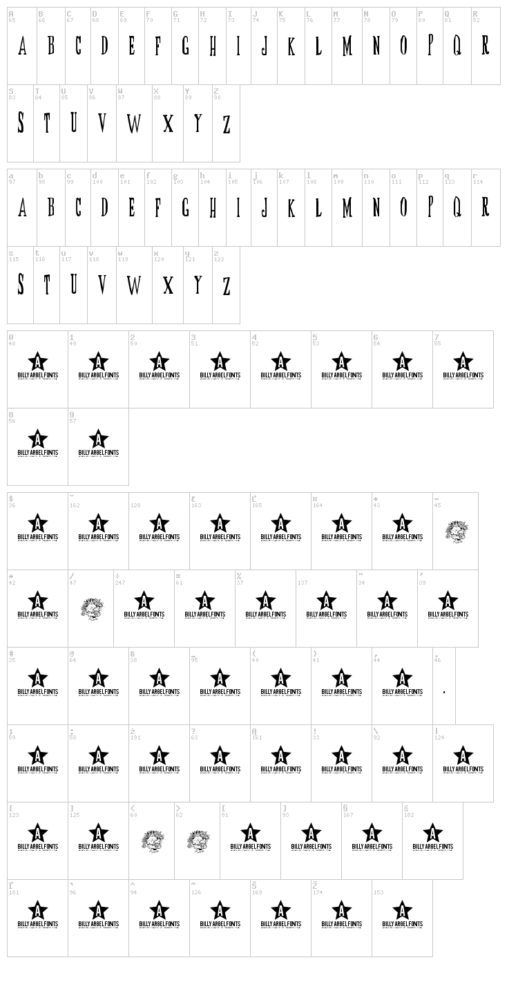 Butox Queen font map