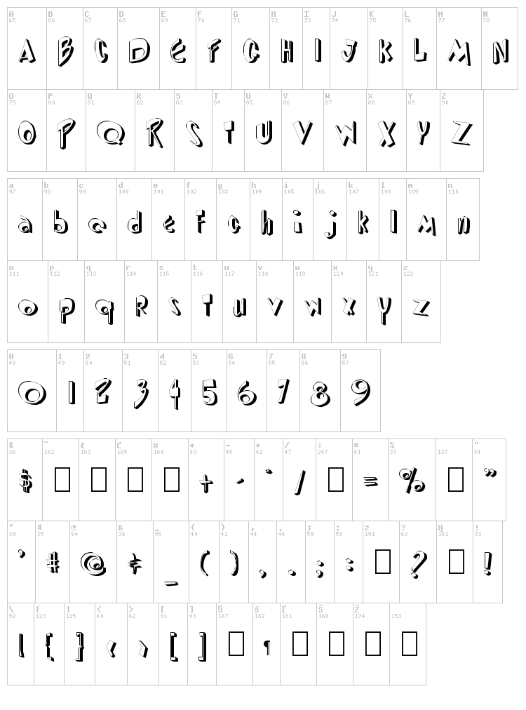 Diped Thick font map