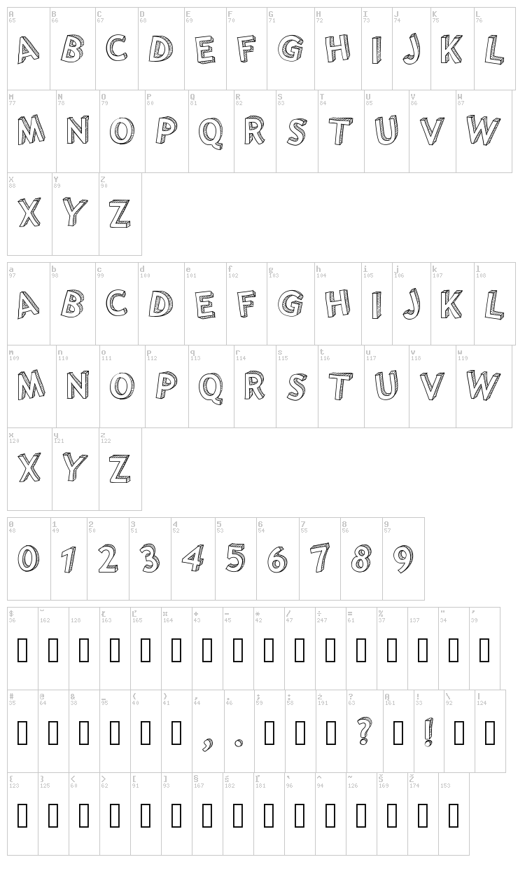 PW Shaded font map