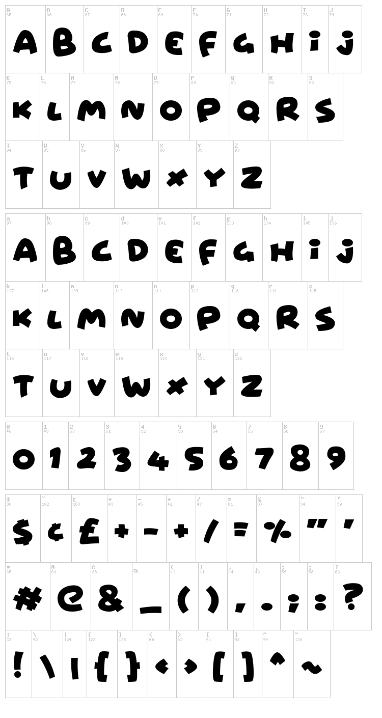 Wowsers font map