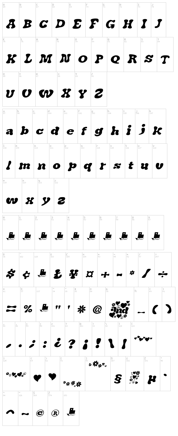 J. Airplane Swash font map