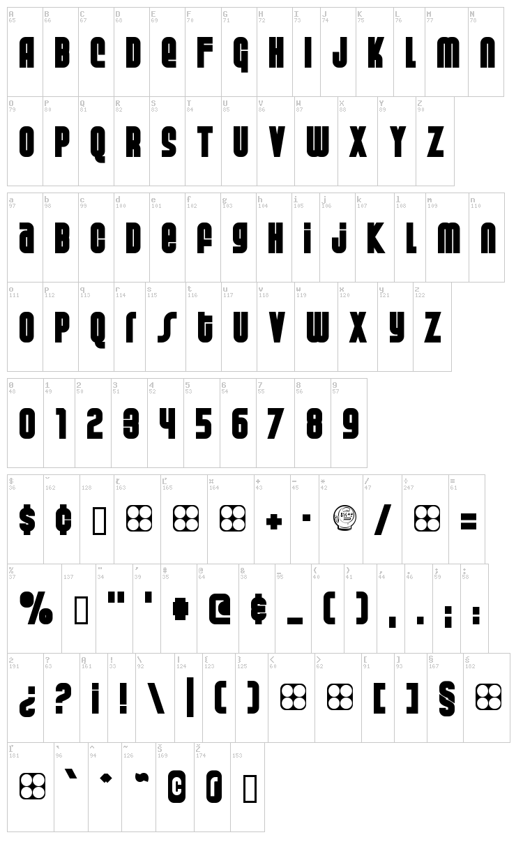 Weltron Special Power / 2001 font map