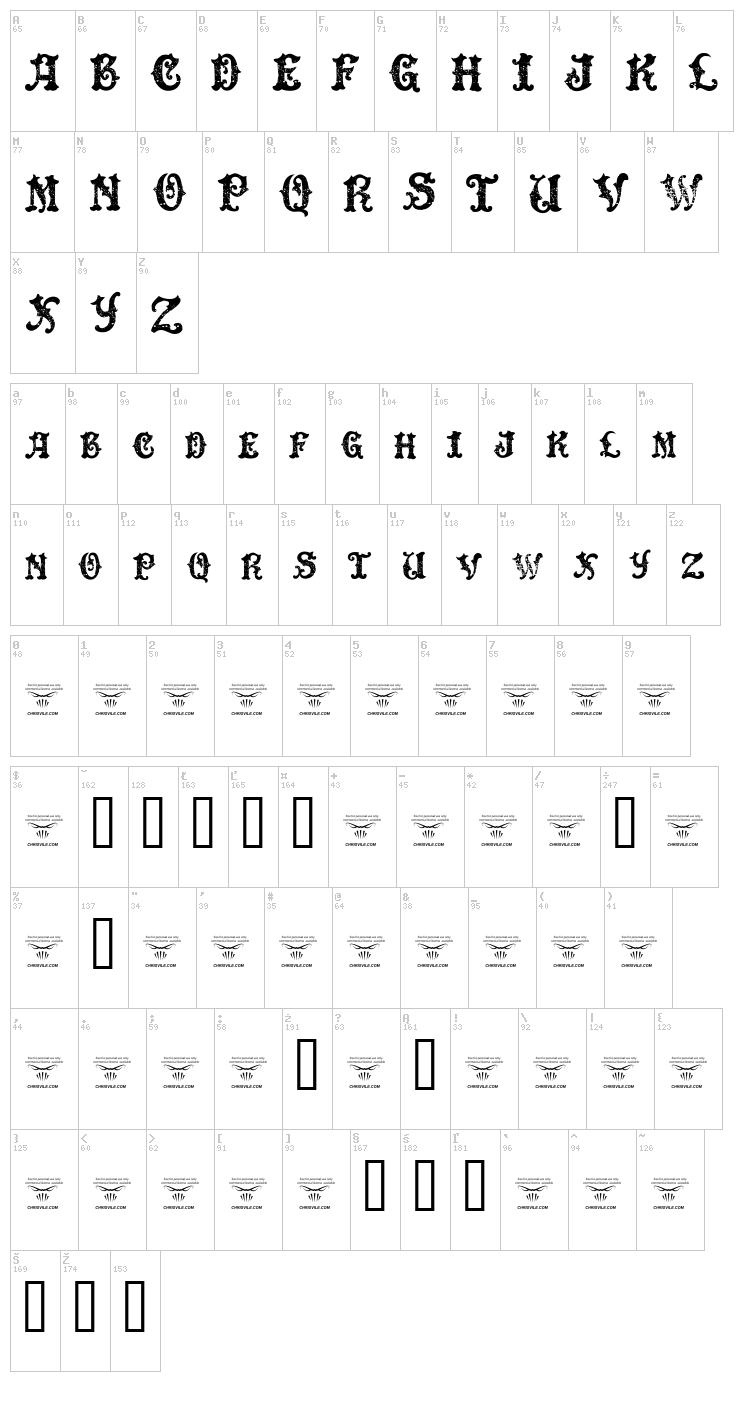 Dingle Huckleberry font map