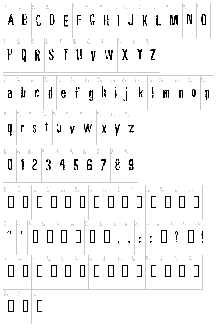 Rubbing Font font map