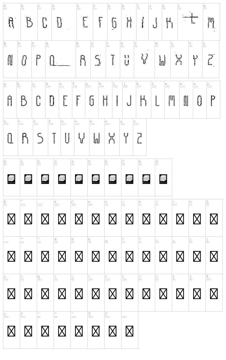 Corrupted Democrazy font map