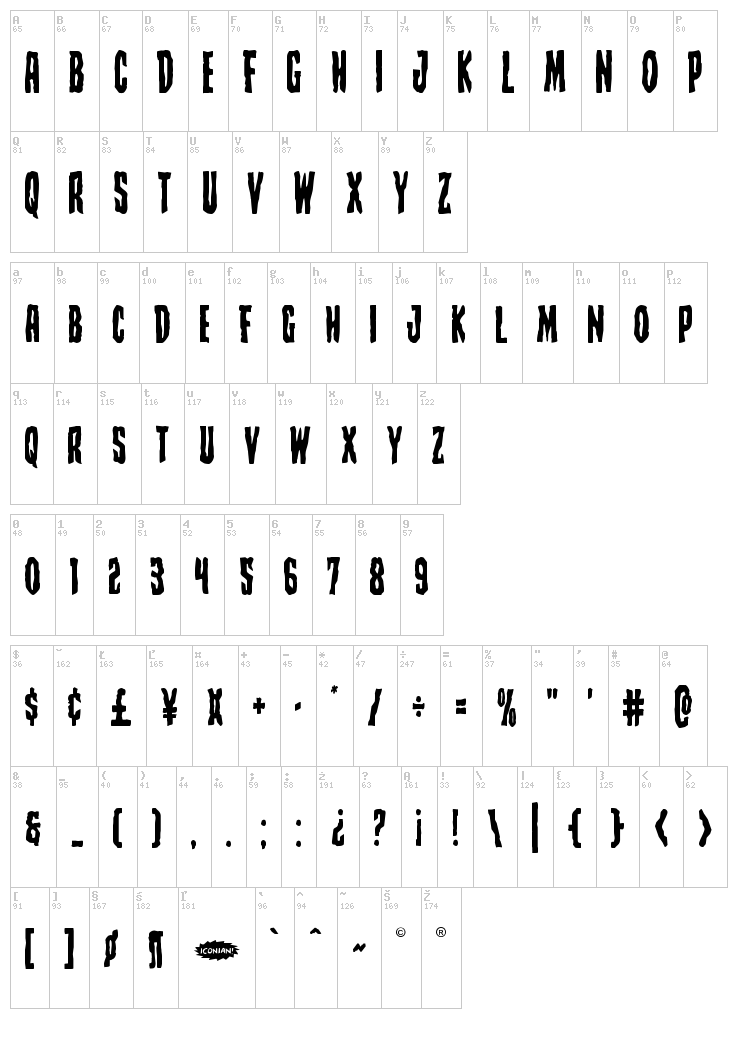 Creepy Crawlers font map