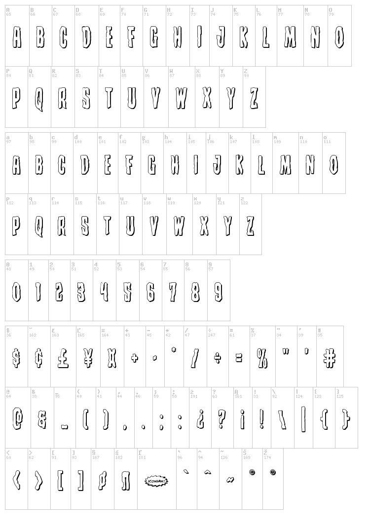 Creepy Crawlers font map