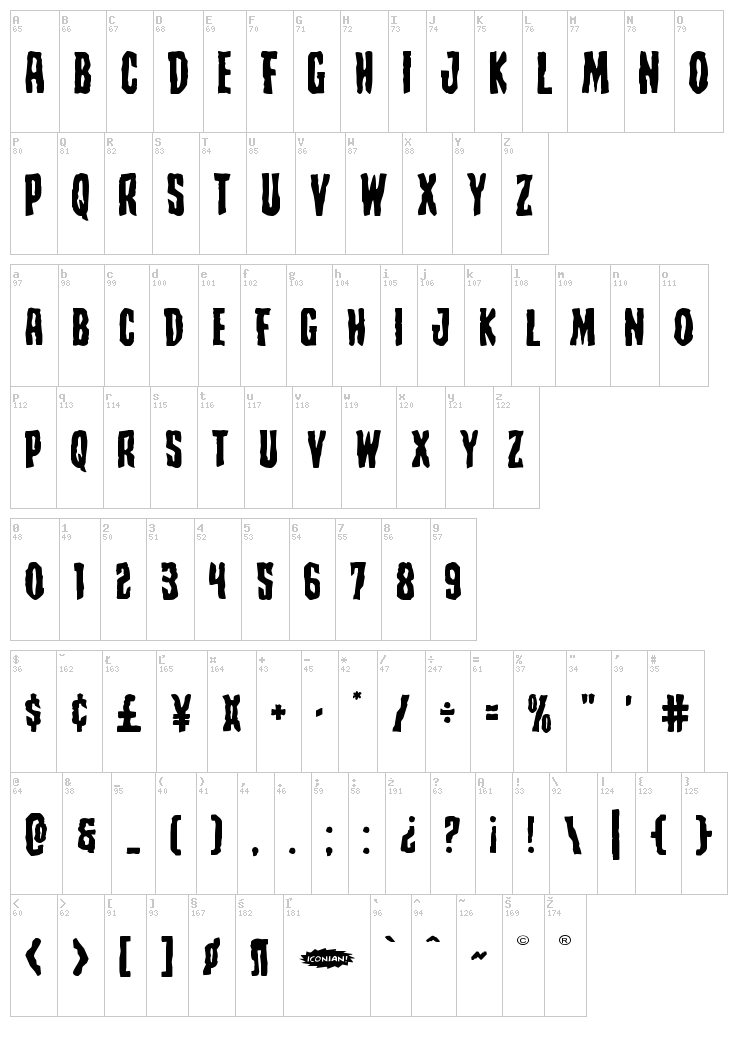 Creepy Crawlers font map