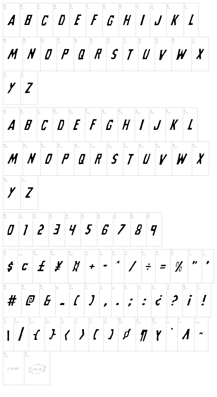 Grim Ghost font map