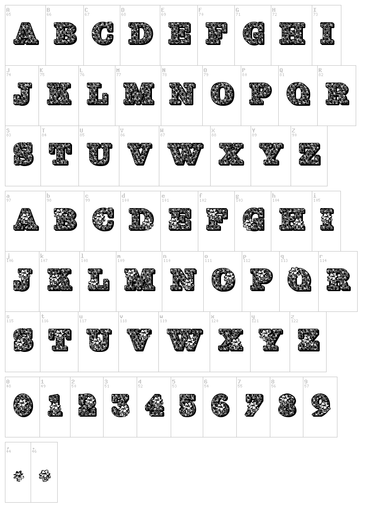 JF Holly font map