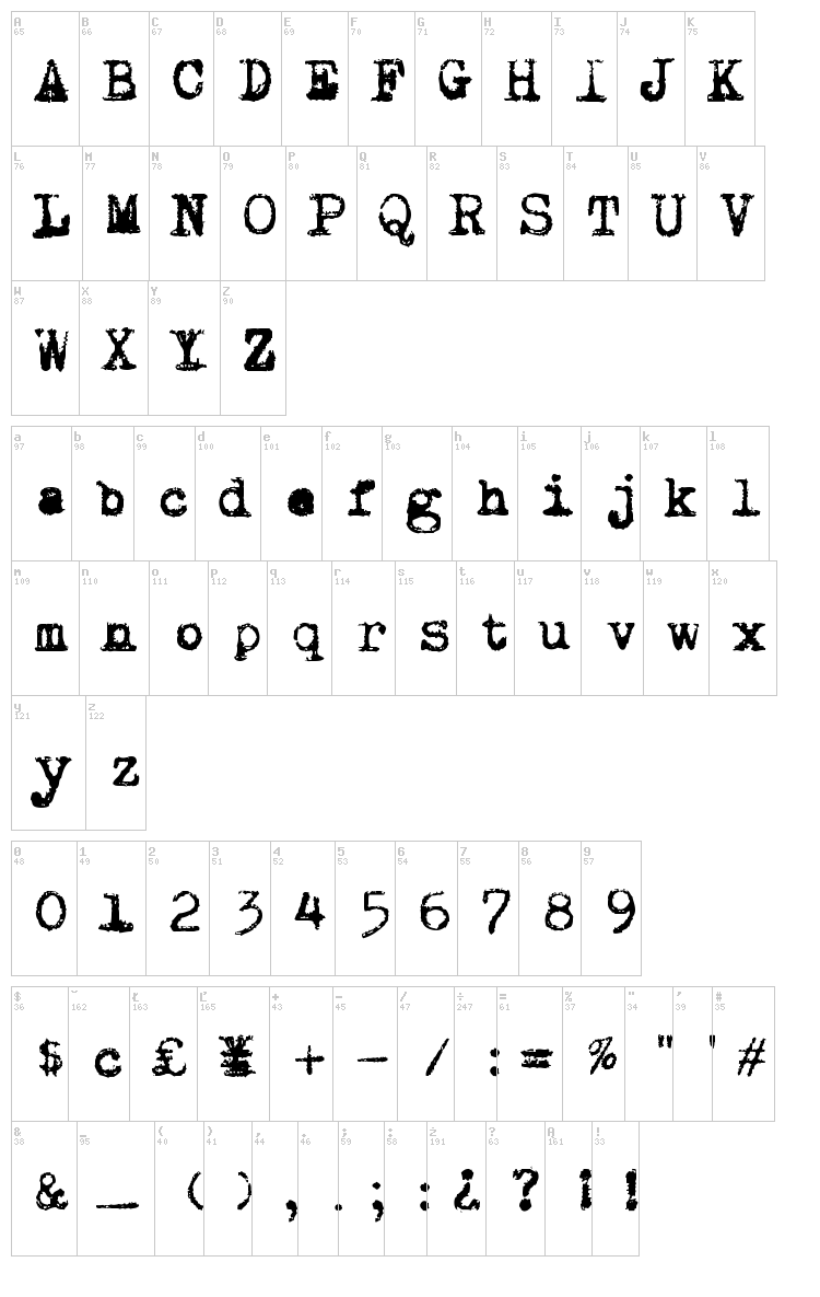 Draconian Typewriter font map