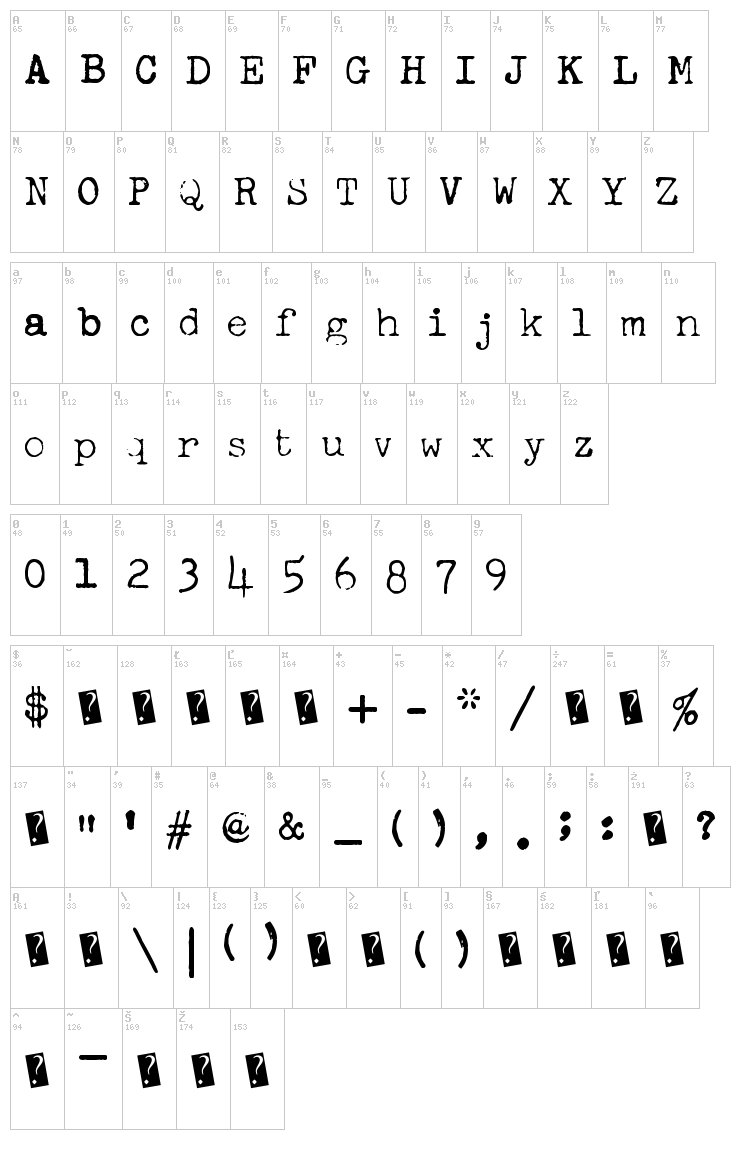 Freeky Typewriter font map