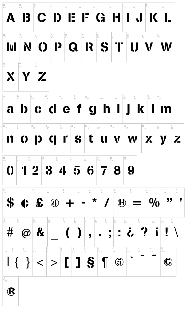 Stencilia font map