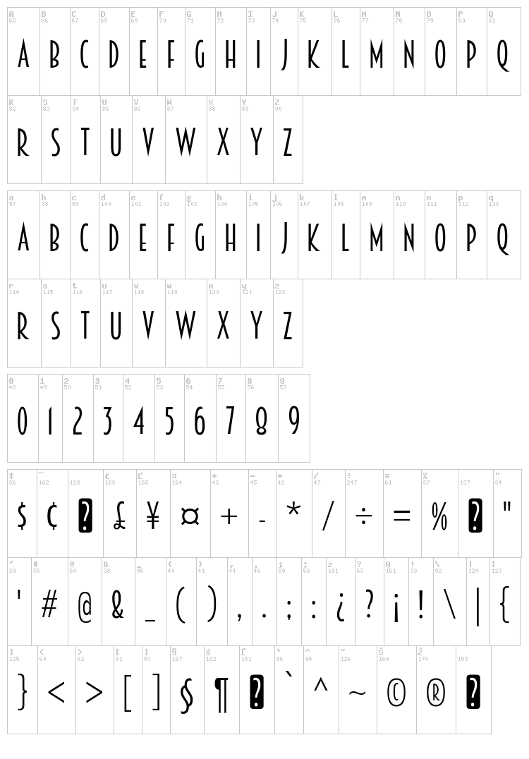 Breamcatcher font map