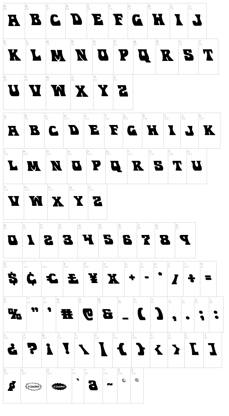 Hip Pocket font map