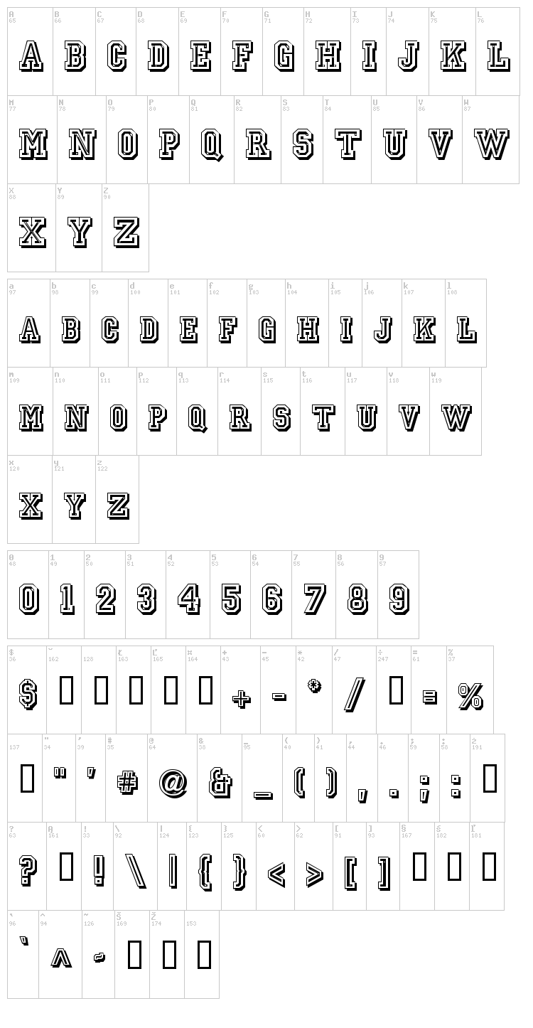 Jersey Letters font map