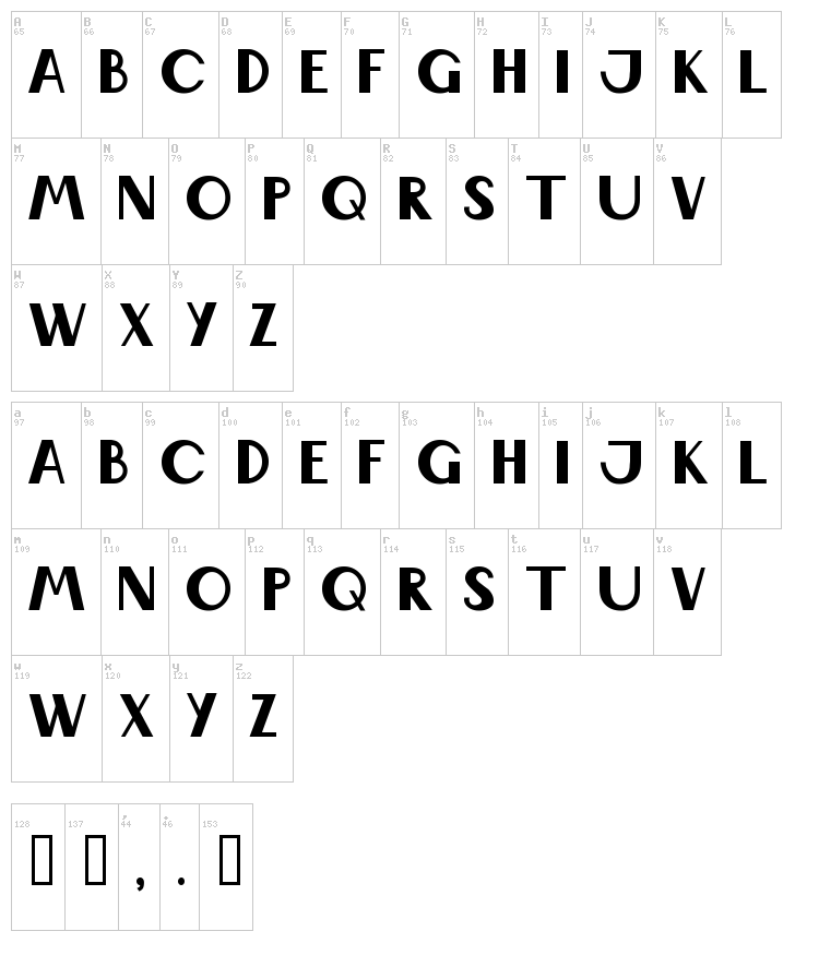 Wabene font map