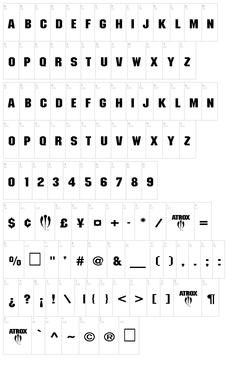 Atrox font map