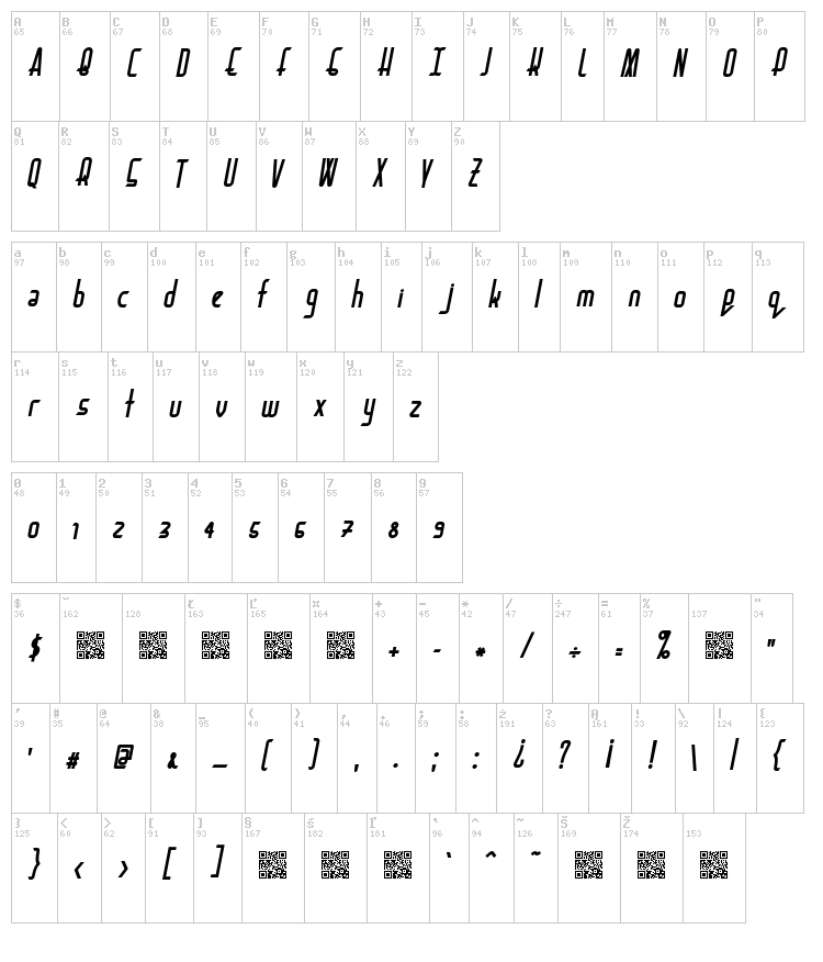 Bacon Request font map