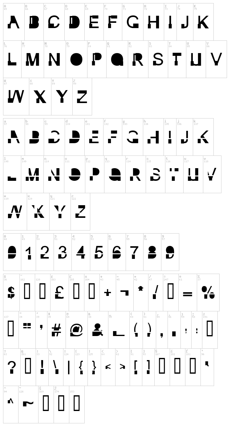 Inkie Block font map