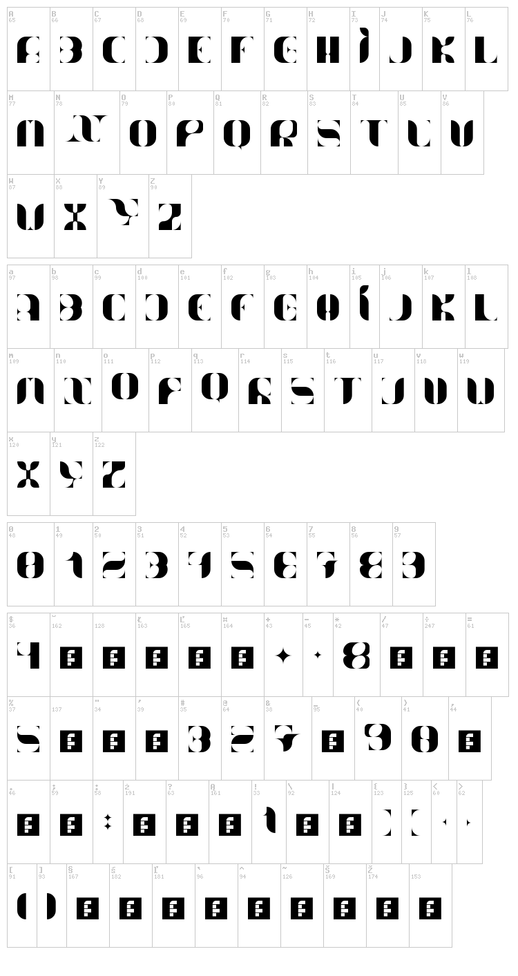Nameator font map