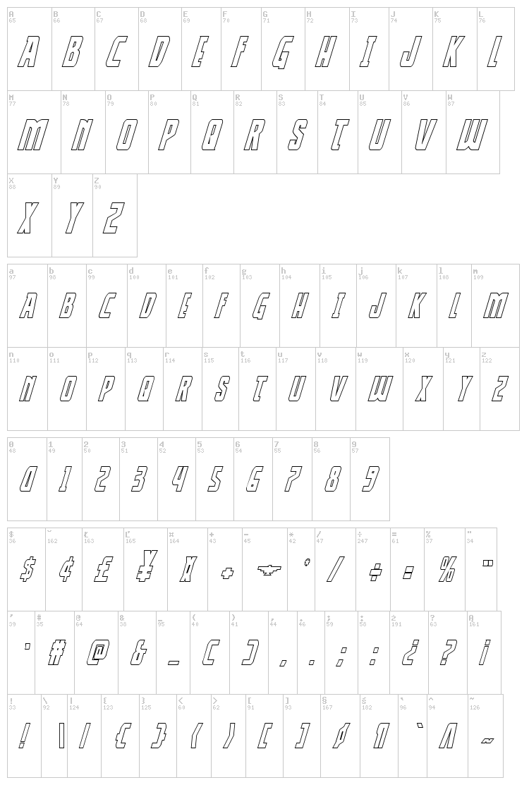 Thunder-Hawk font map