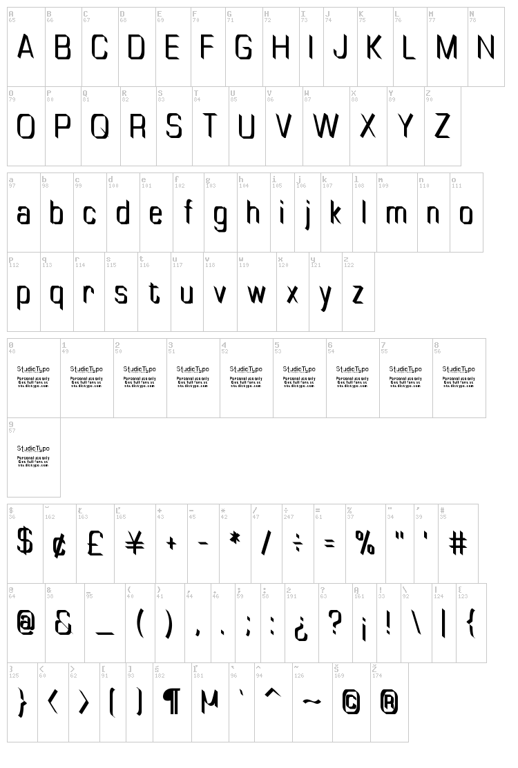 Tiny Plate font map