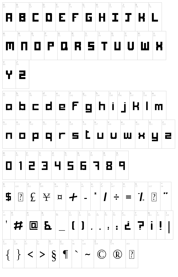 Trompus font map