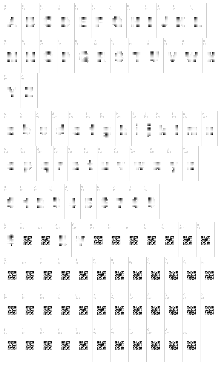 Mega Bits font map