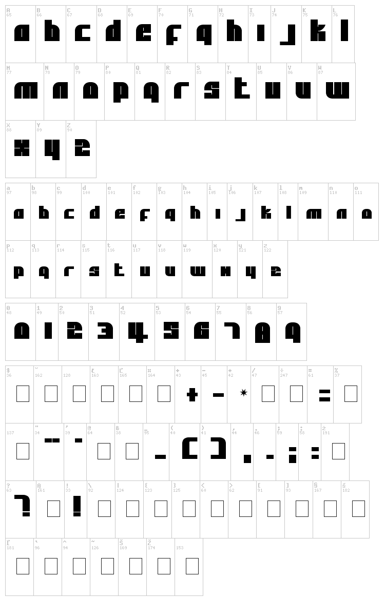 Alpha Flight font map