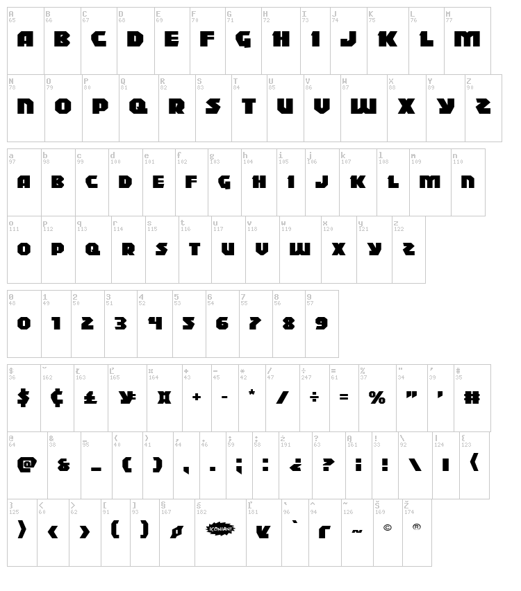 Blitzstrike font map