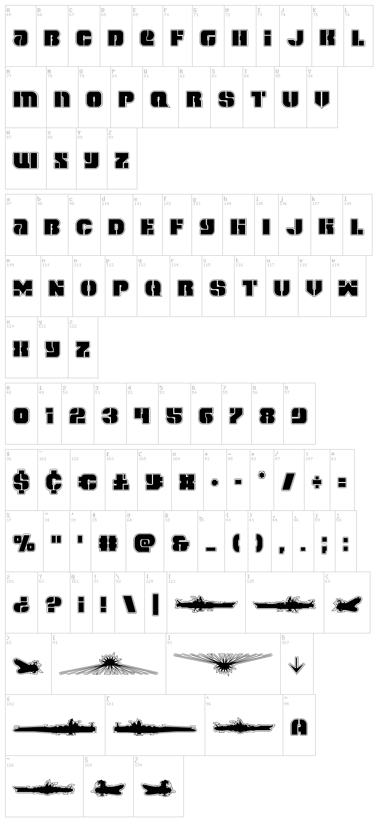 Space Cruiser font map