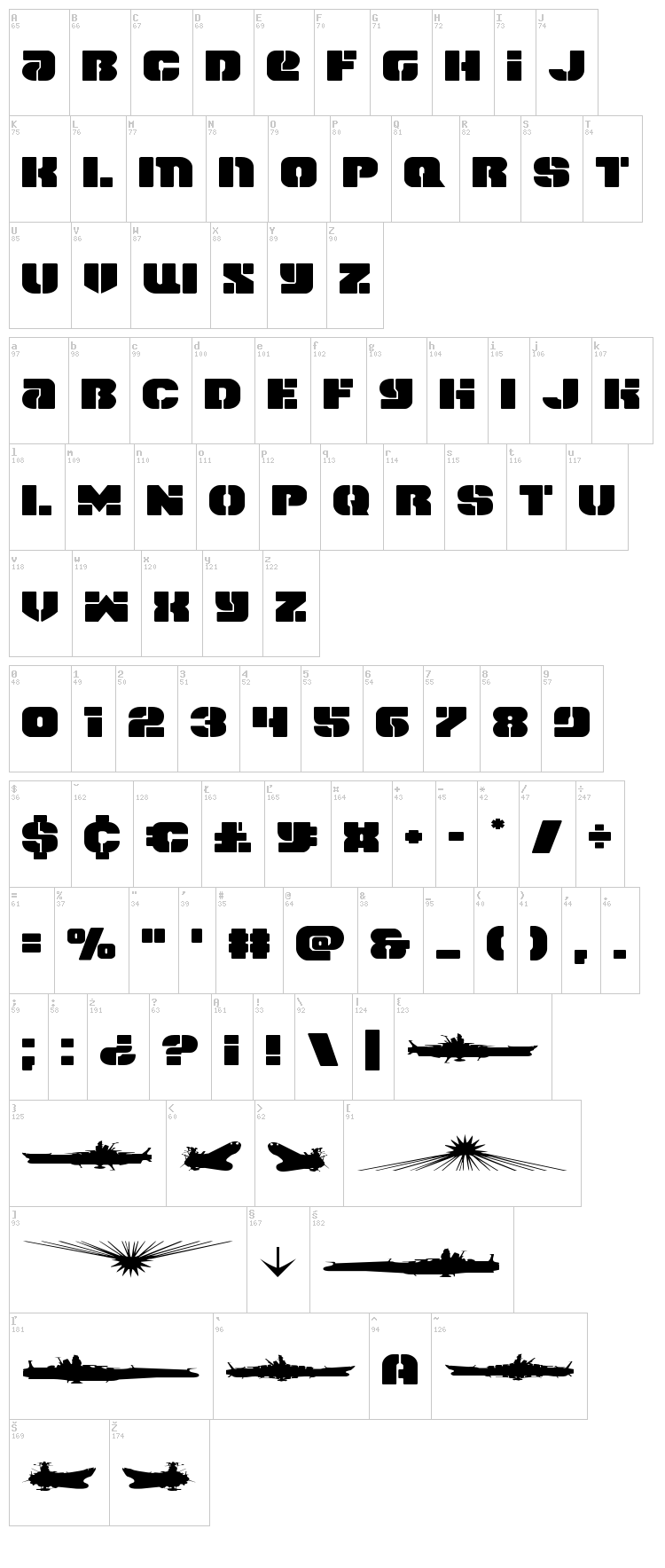 Space Cruiser font map