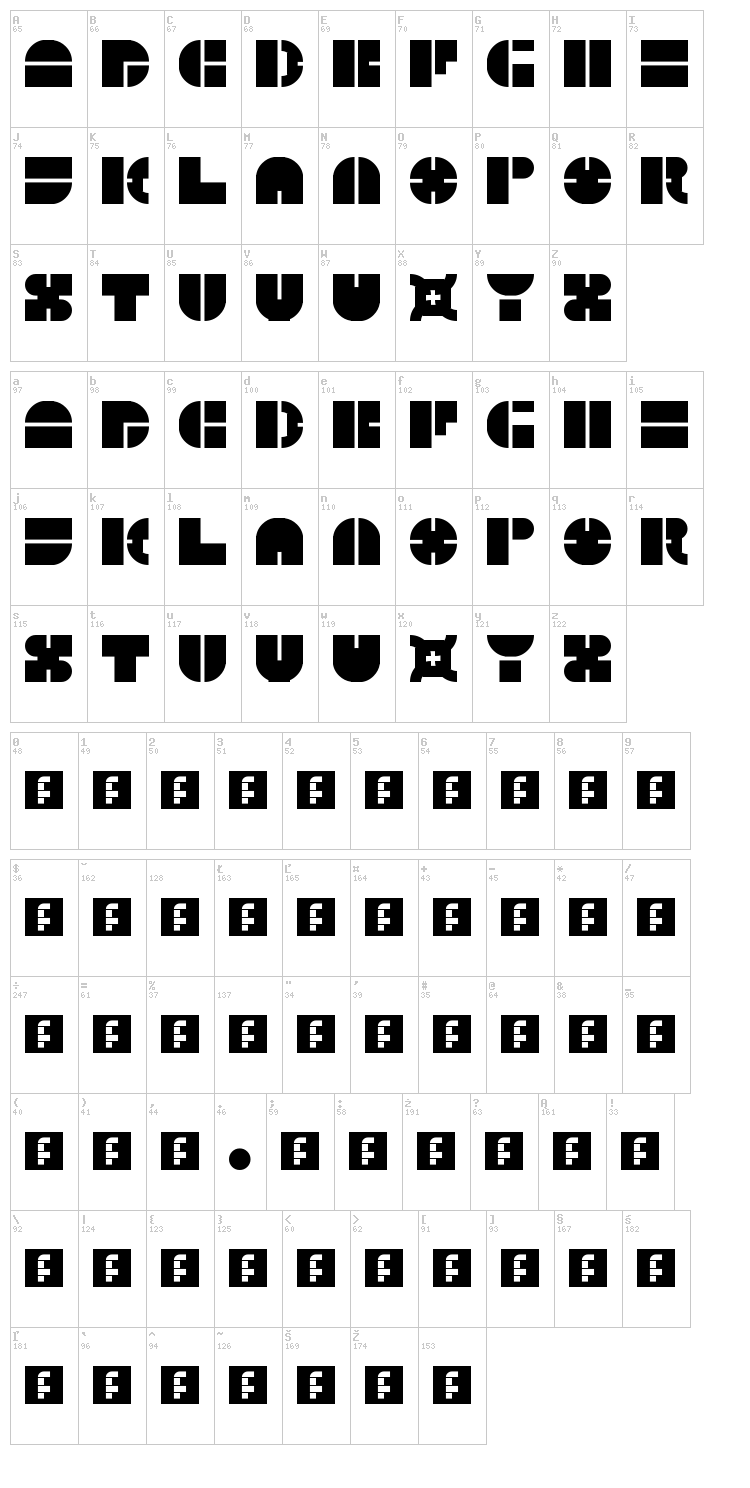 5 Megabam font map