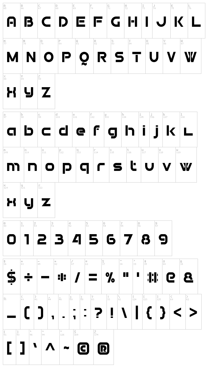 Double Force 7 font map