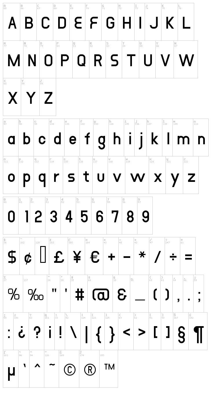 DustHome font map