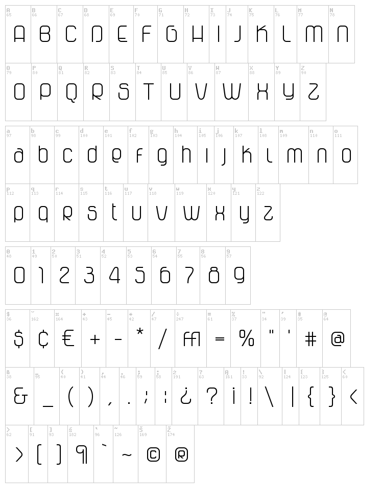 Vagebond C font map