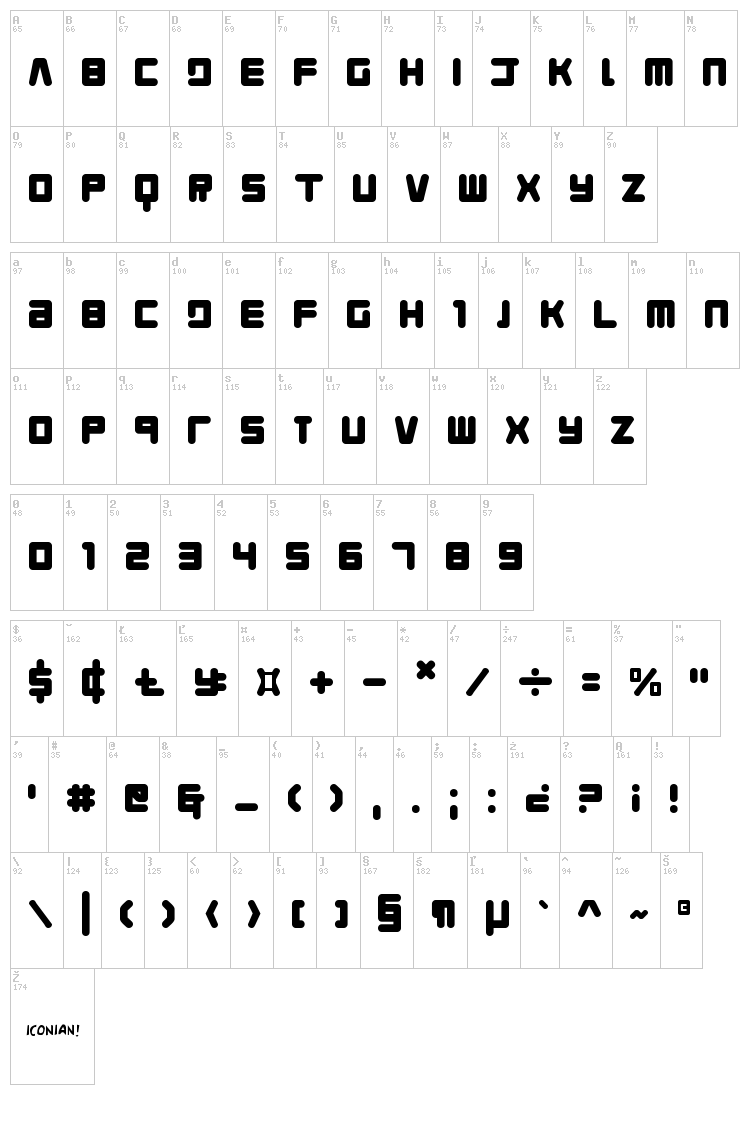 Young Techs font map