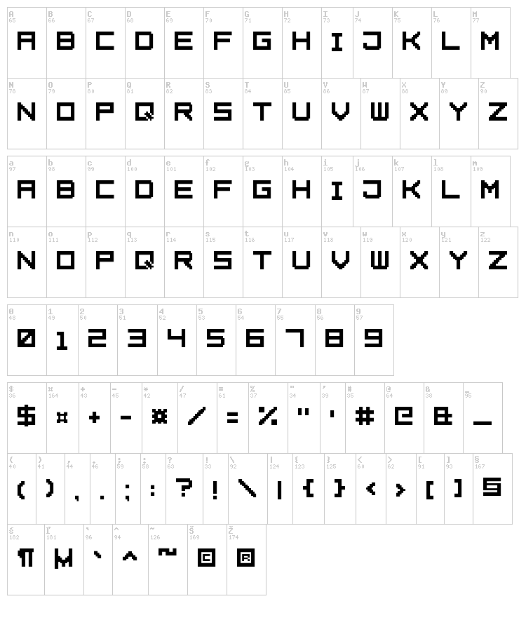 Square Pixel7 font map