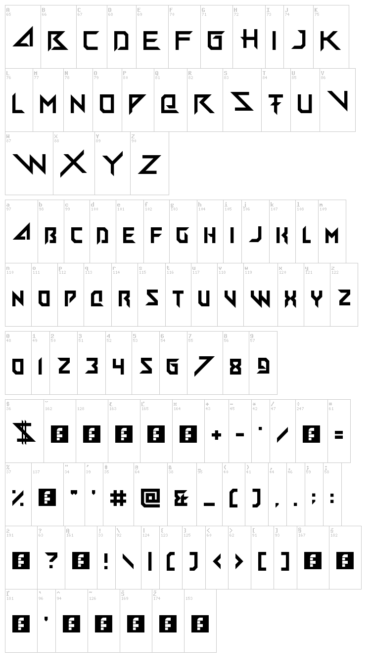 Big Quicksand font map