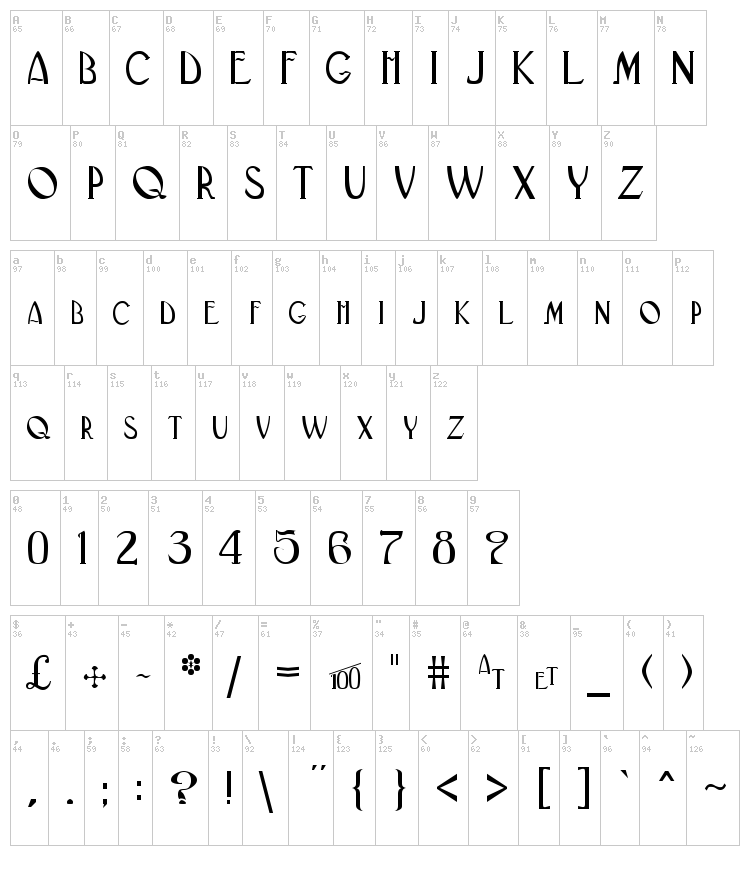 Black Adder II font map