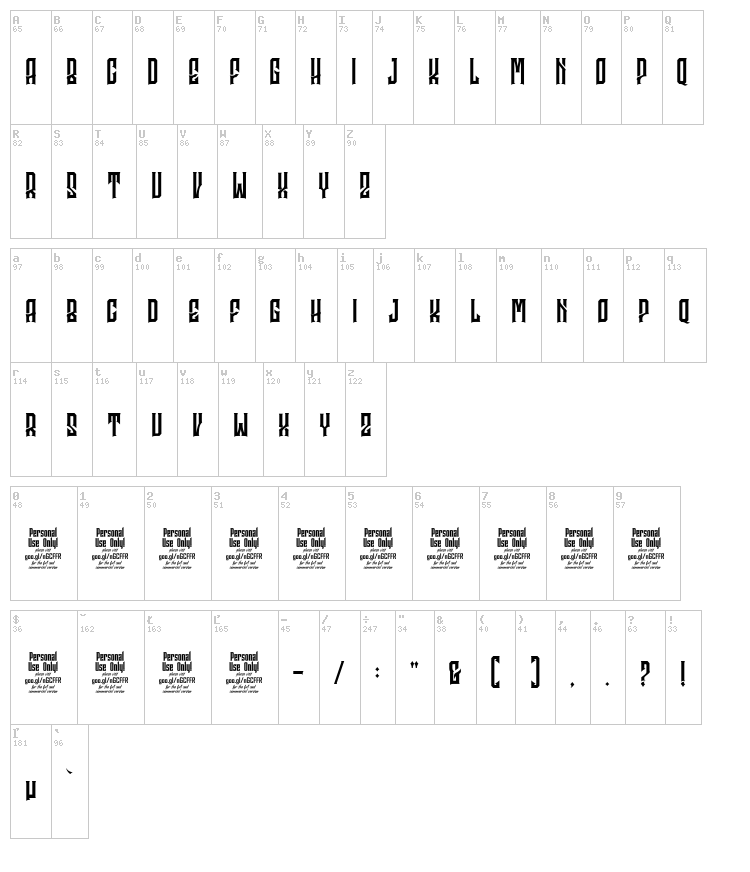 Godhong font map