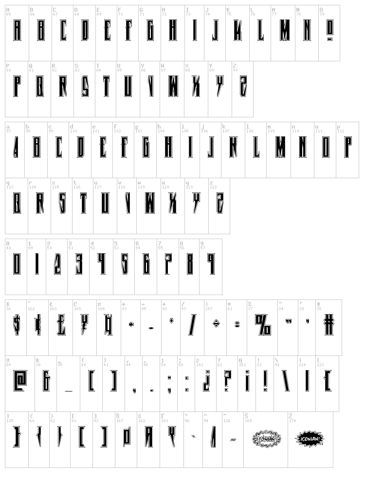 Timberwolf font map