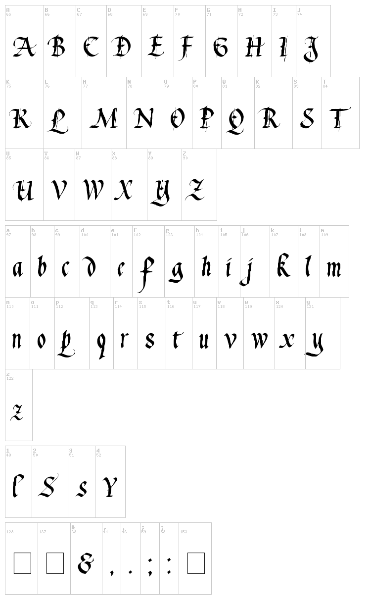 Waters Gothic font map