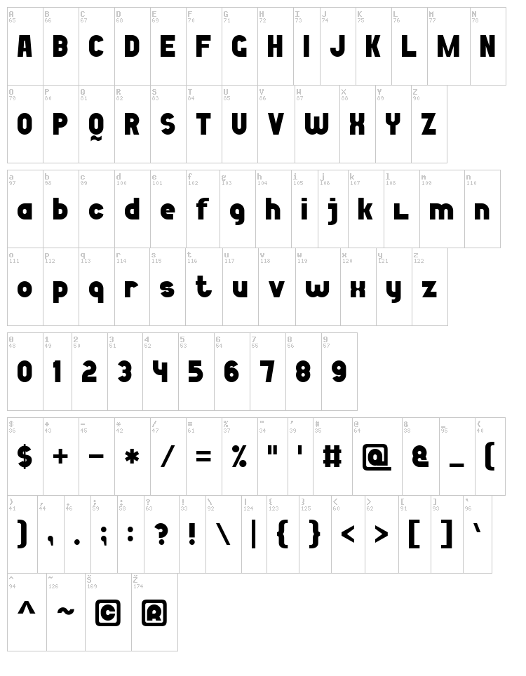 Bold Game Font 7 font map