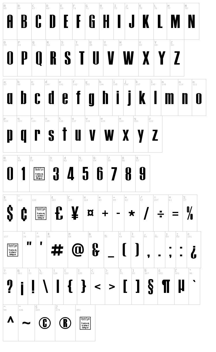 Tipo Press font map