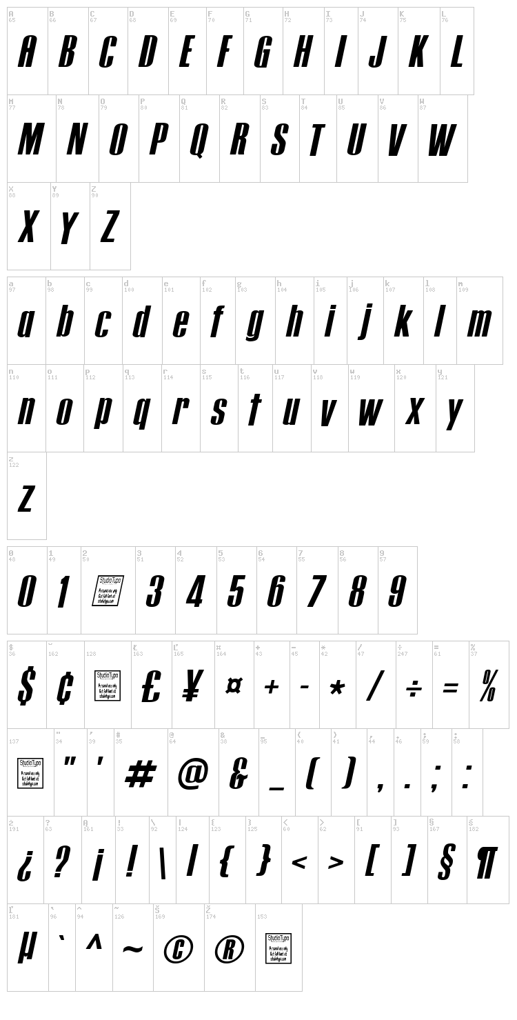 Tipo Press font map