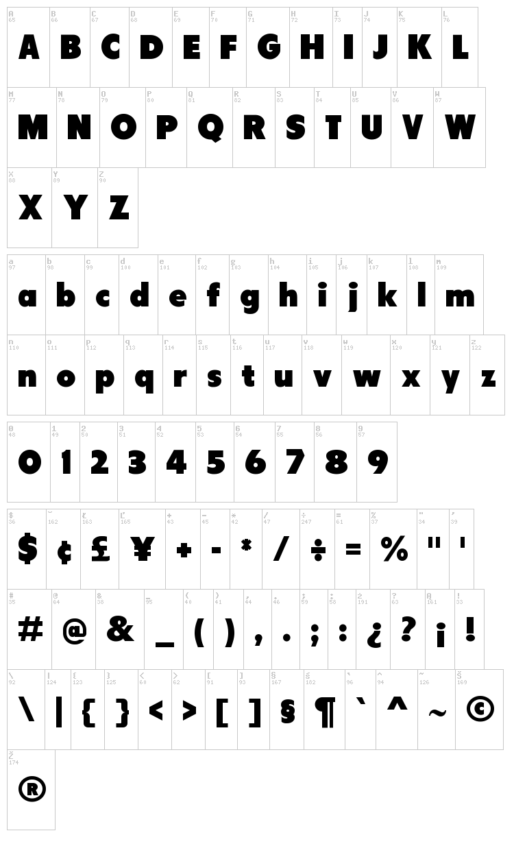 Tondu font map