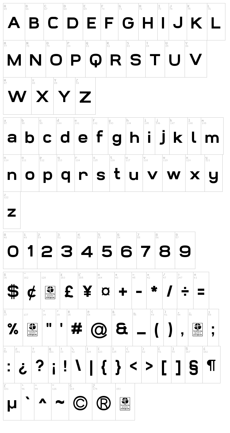 Widolte font map