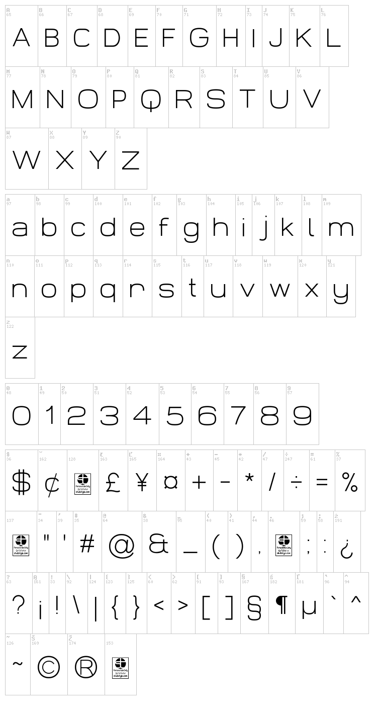 Widolte font map